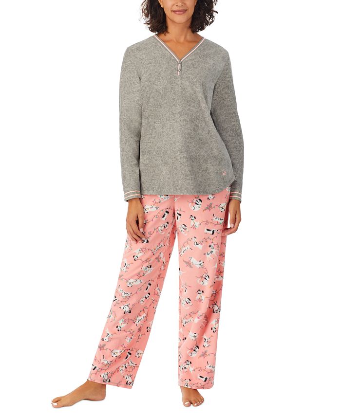Cuddl Duds Velour Pajama Lounge Set Banded Top Pants Cozy Soft Pink Blush  Dogs