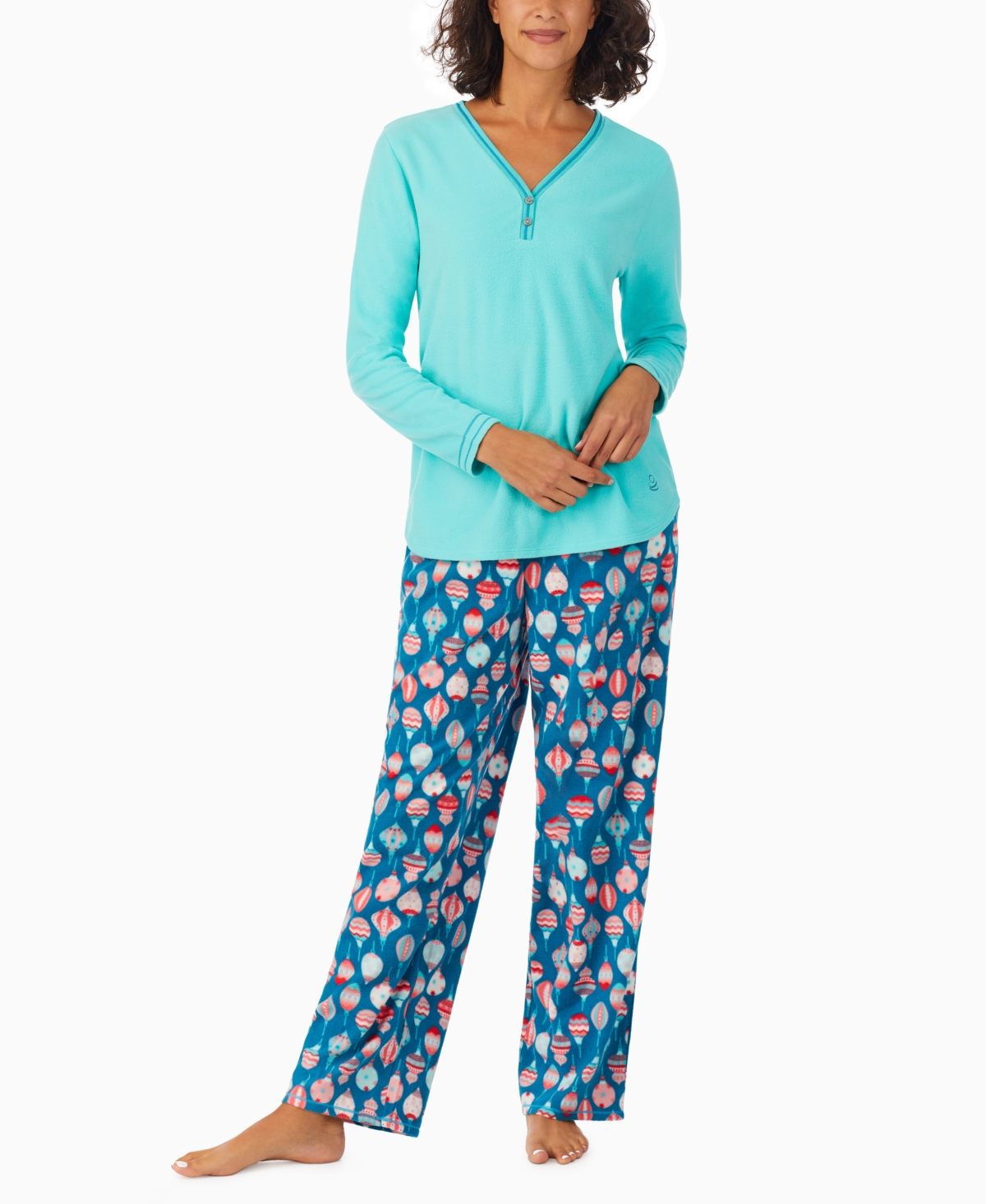 Women's 2-Pc. Fleece Long-Sleeve Printed Pajamas Set - Teal Print