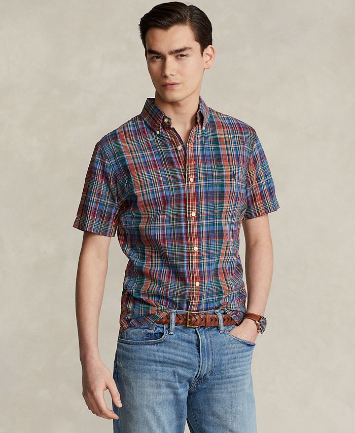 Men's Classic-Fit Plaid Linen-Cotton Shirt