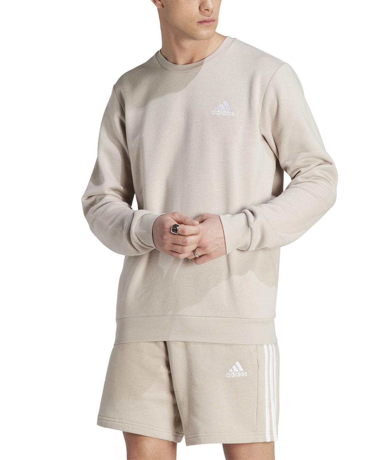 Adidas Originals Men's Feel Cozy Essentials Classic-fit Embroidered Logo Fleece Sweatshirt In Wonder Beige