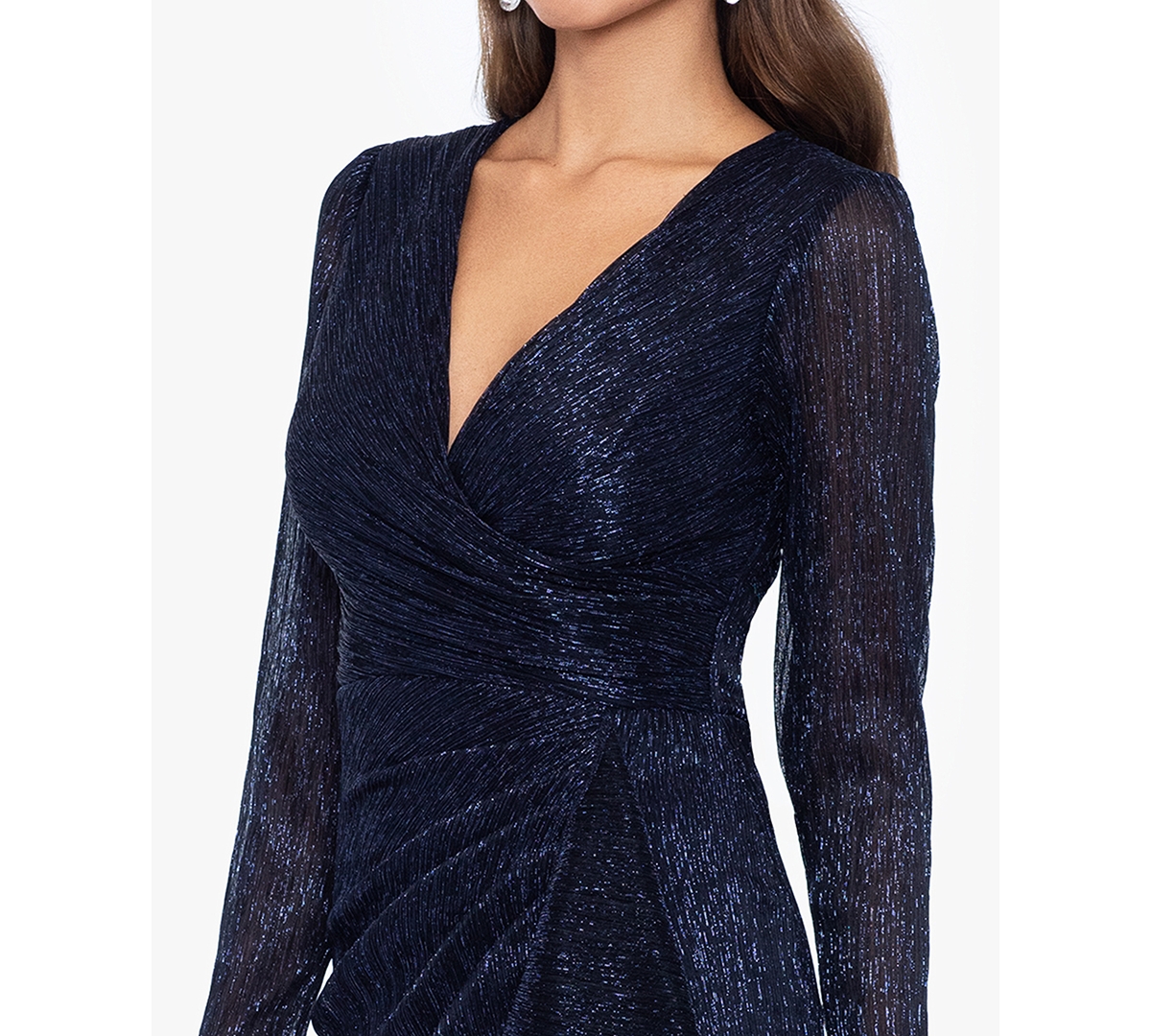 Shop Betsy & Adam Petite Metallic-knit Long-sleeve Gown In Black,royal,silver