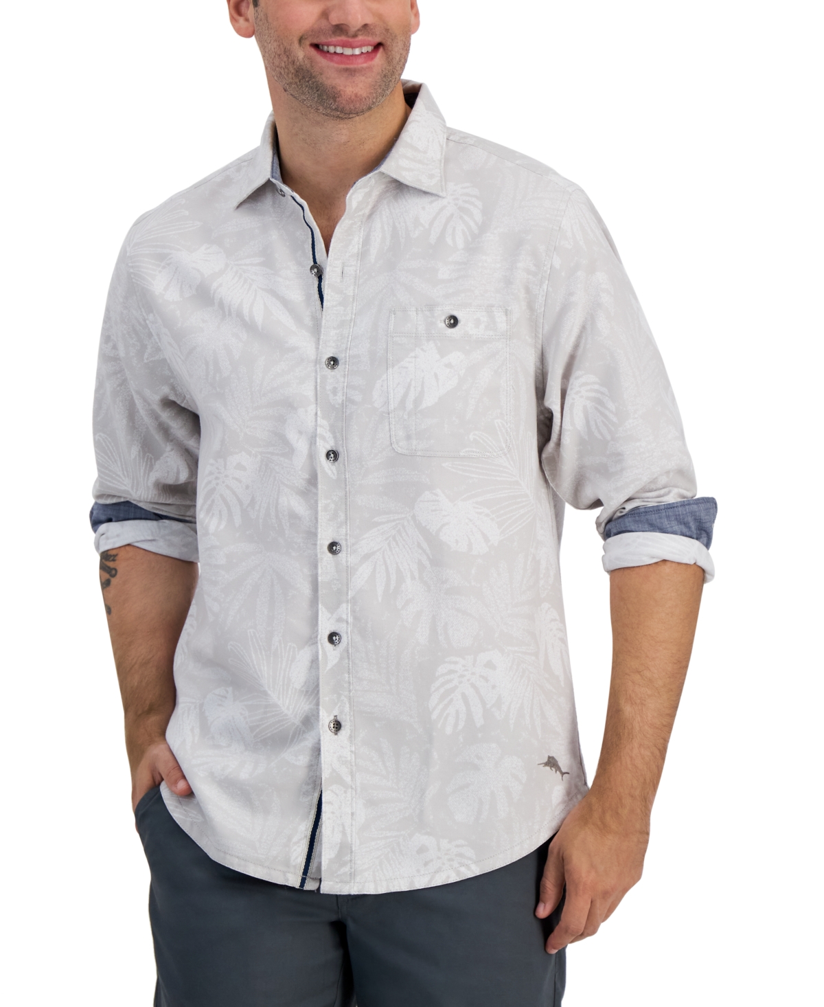 Tommy Bahama Men's Canyon Beach Cloudy Fronds Engineered Yarn-dyed Botanical-print Button-down Flannel Shirt In Asheen