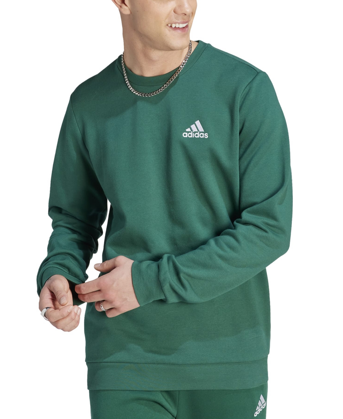 Shop Adidas Originals Men's Feel Cozy Essentials Classic-fit Embroidered Logo Fleece Sweatshirt In College Green
