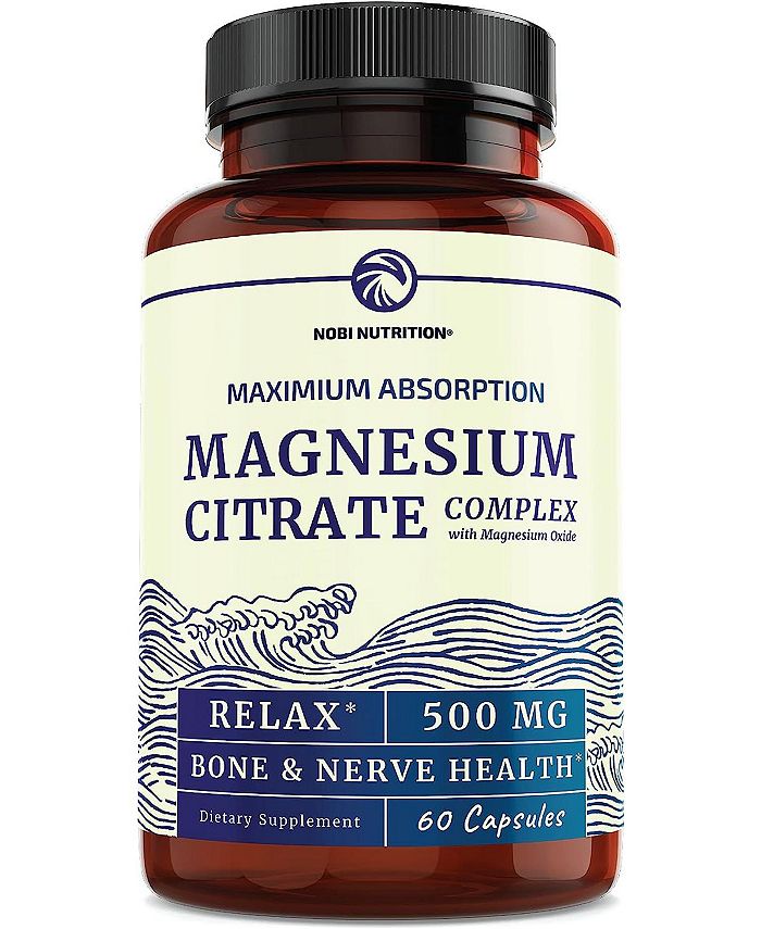 Nobi Nutrition Magnesium Citrate Complex, 500 MG, High Absorption Formula, Calm, Relaxation & Digestion Support Supplement with Elemental Magnesium  Oxide, Gluten-Free, Soy-Free