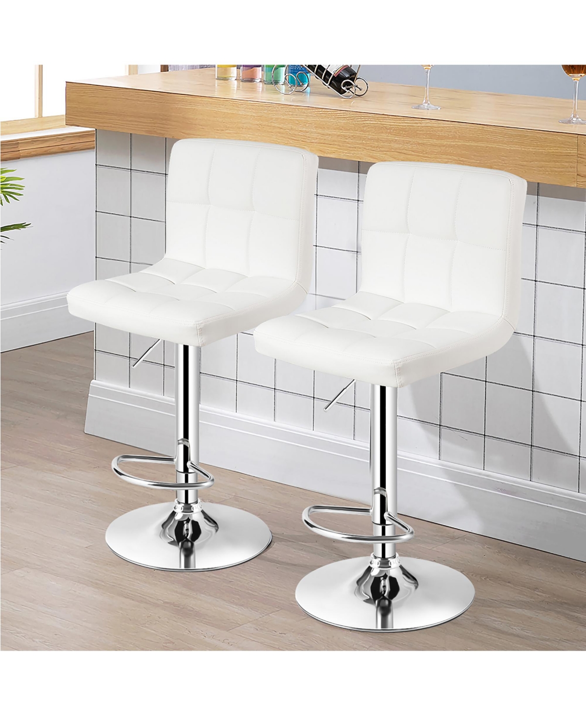 Set of 2 Bar Stools Pu Leather Adjustable Barstool Swivel
