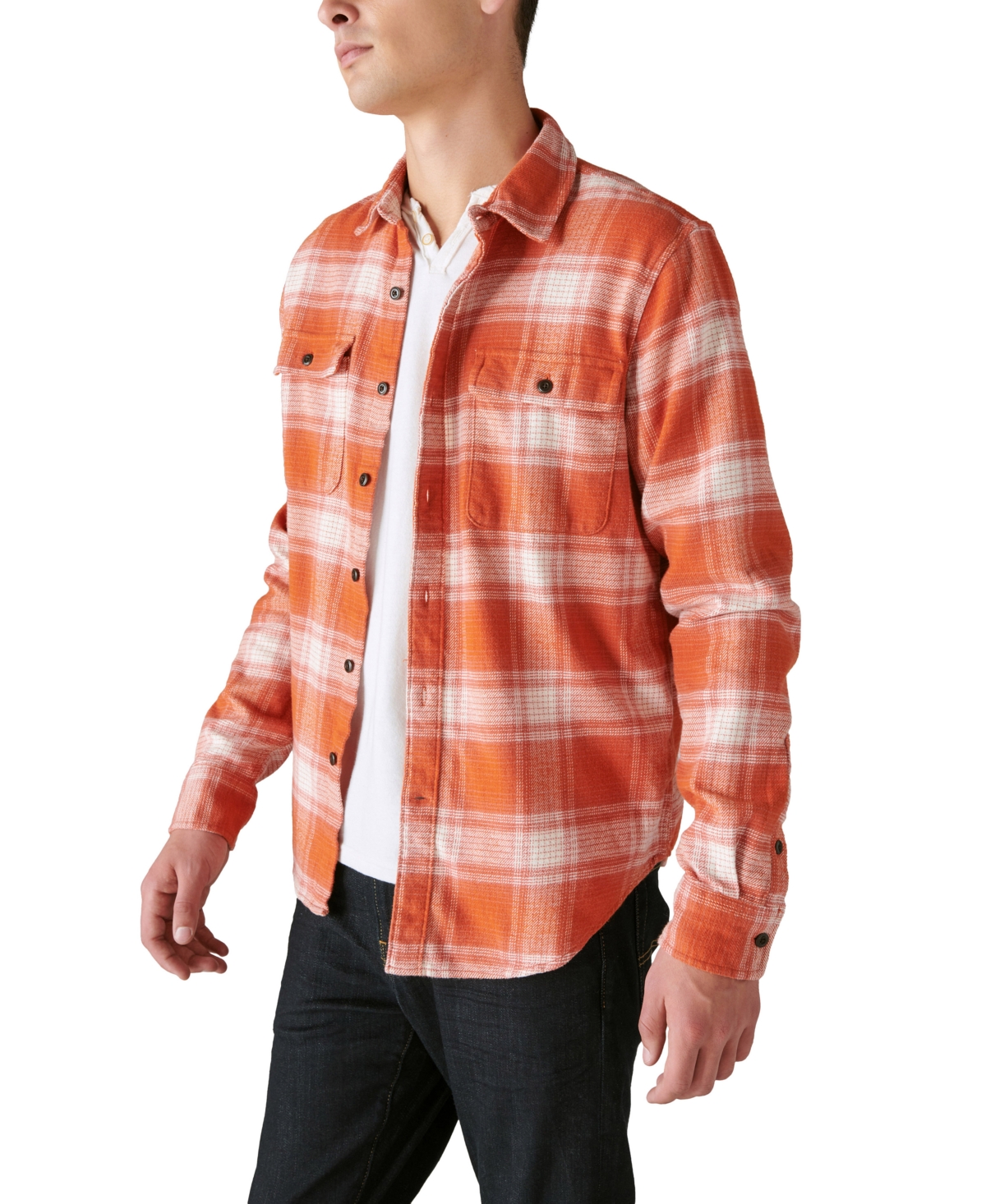 Men's Plaid Utility Cloud Soft Long Sleeves Flannel Shirt - Red, White Plaid