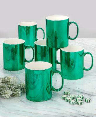 Holiday Lights Green 16 oz Mugs Set of 6, Service for 6