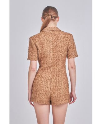 Women's Short Sleeve Tweed Romper
