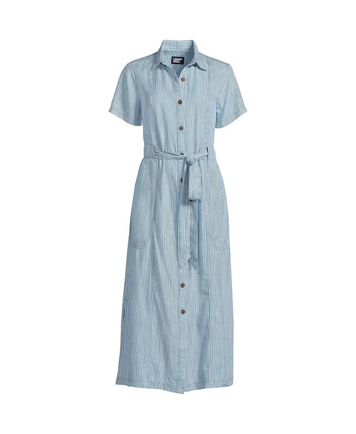 Lands' End Plus Size Indigo Button Front Midi Dress made with TENCEL ...