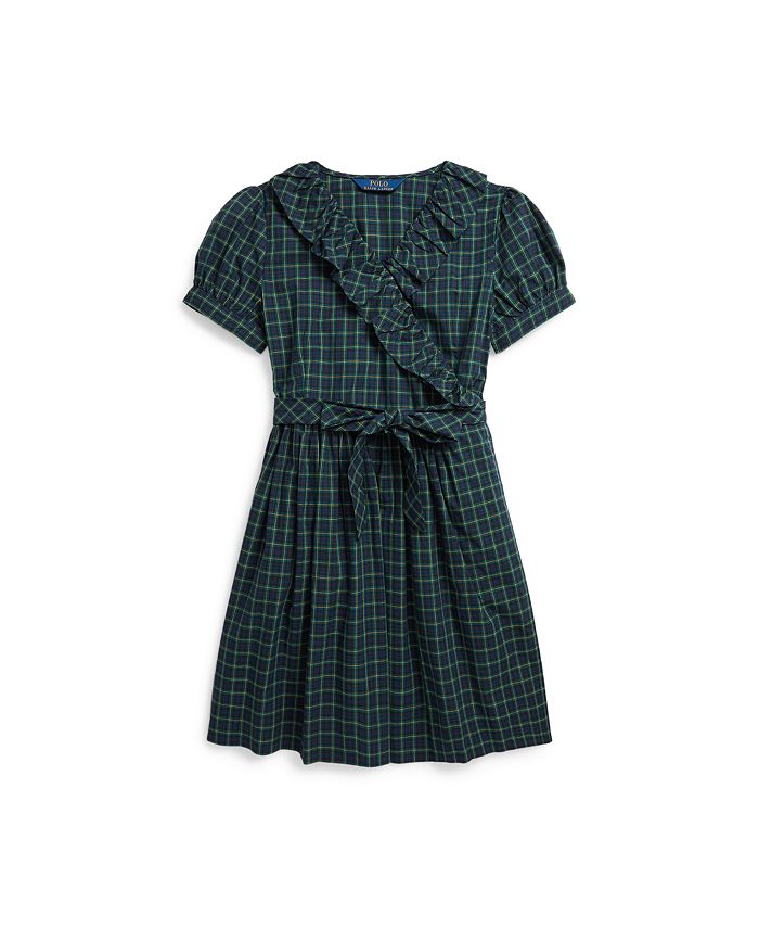 Polo Ralph Lauren Big Girls Plaid Ruffled Cotton Wrap Dress - Macy's