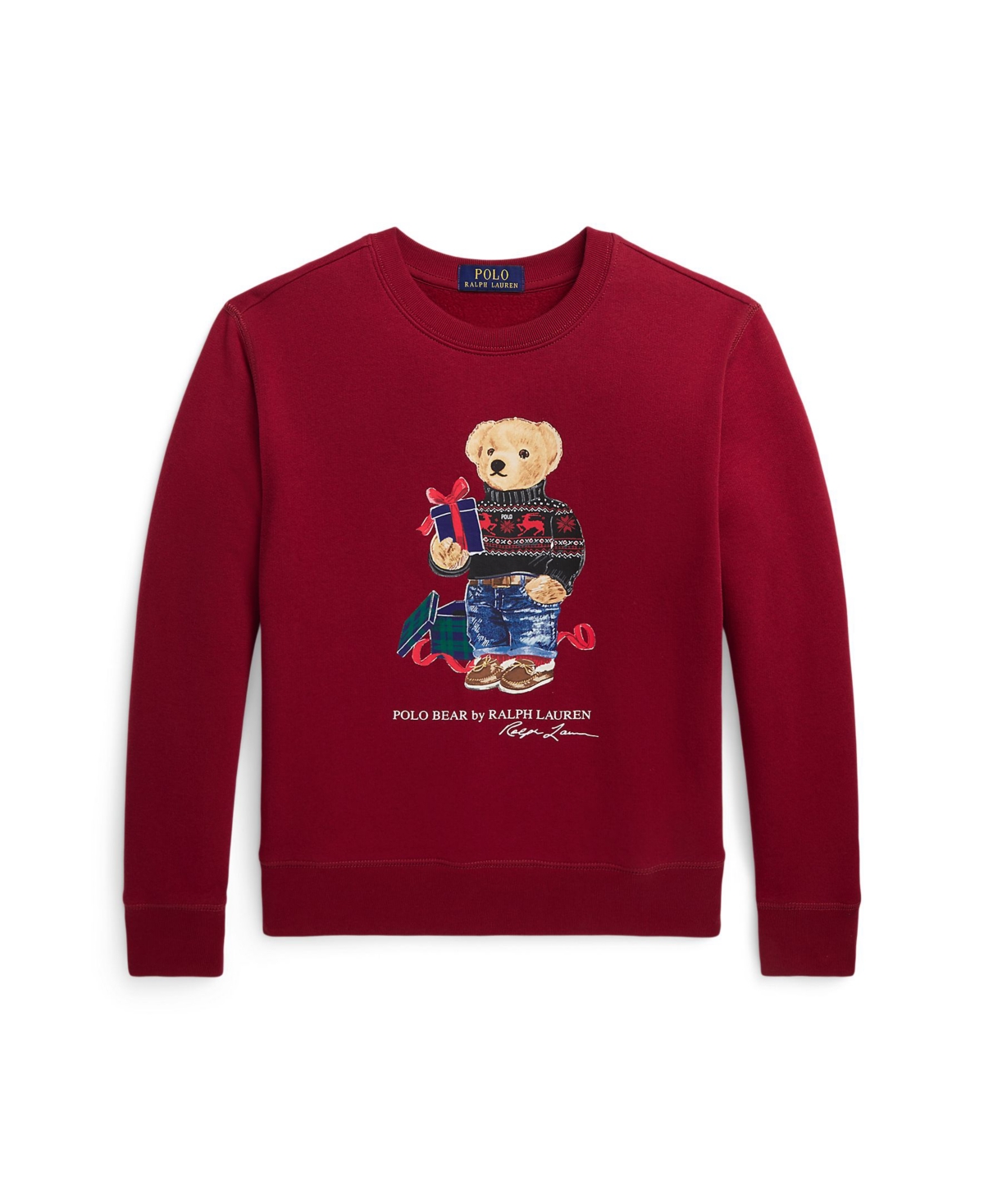 Polo Ralph Lauren Kids' Big Boys Polo Bear Fleece Sweatshirt In Holiday Red Gift Bear