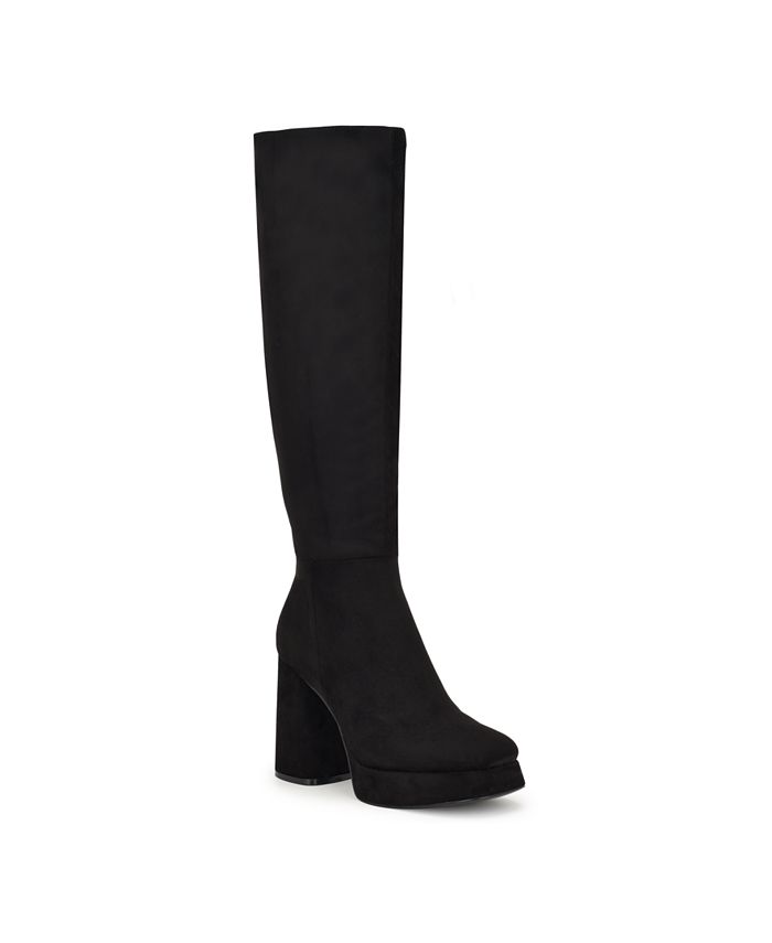 Nine West Women's Vadda Block Heel Square Toe Dress Wide Calf Boots ...