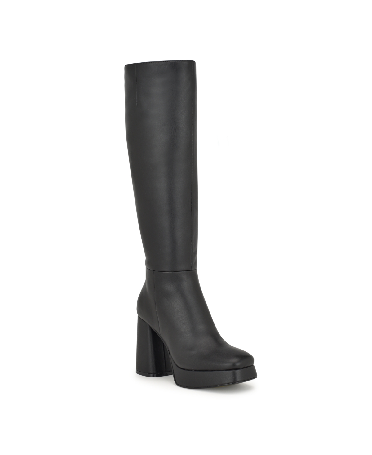 Nine West Women's Vadda Block Heel Square Toe Dress Regular Calf Boots In Black Smooth- Faux Leather
