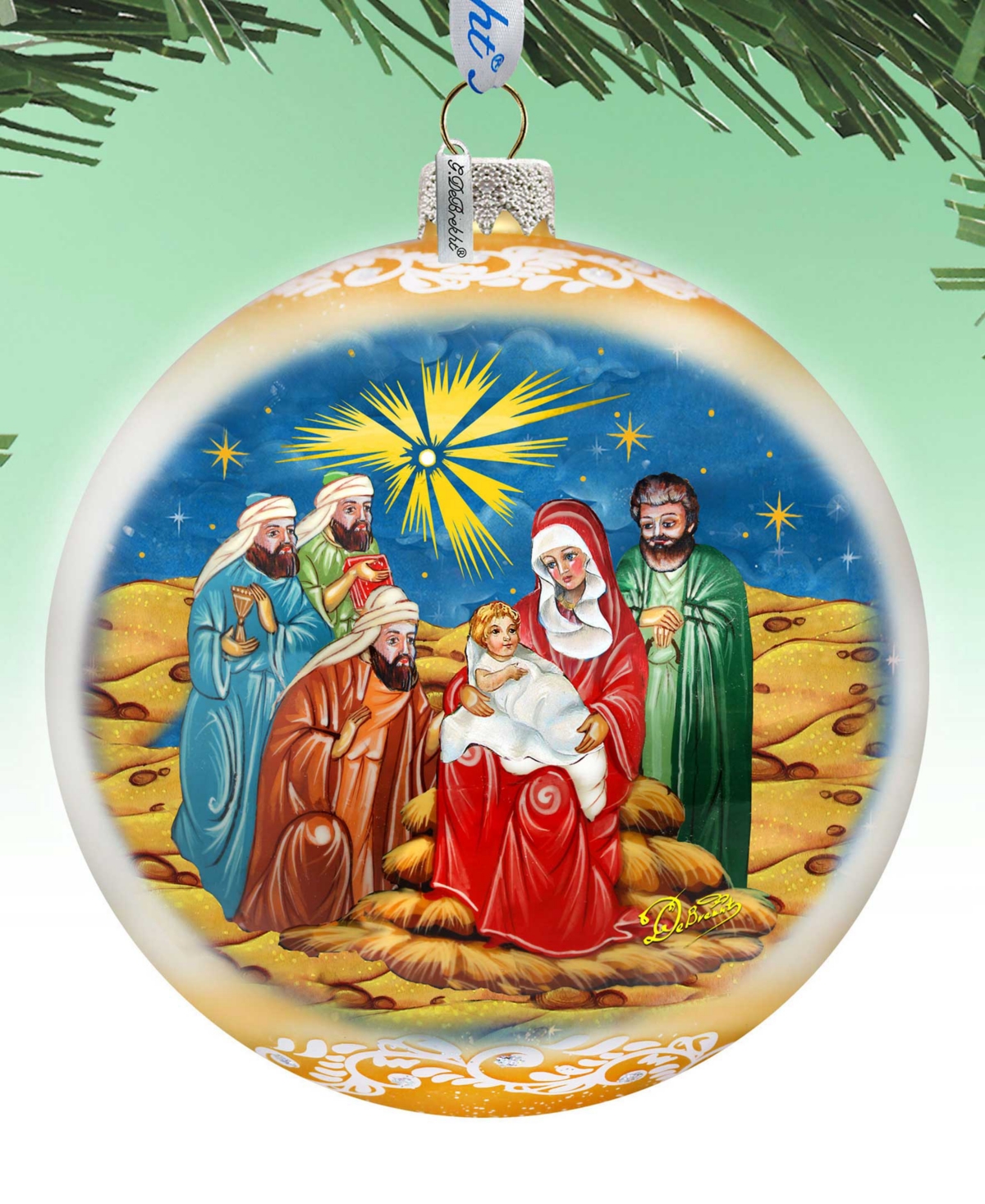 Designocracy Holy Family And Three Kings Lg Holiday Glass Collectible Ornaments G. Debrekht In Multi Color