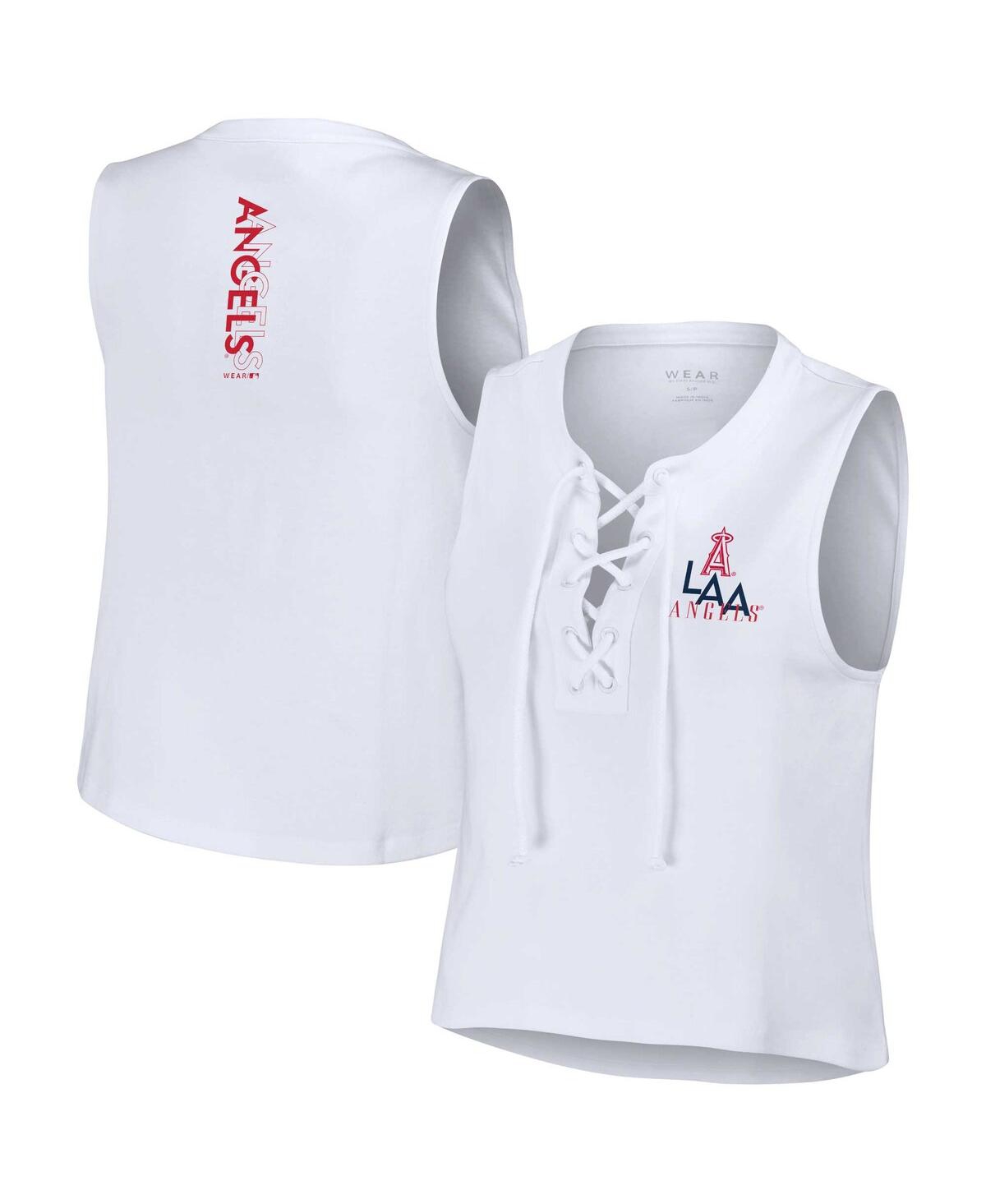 Shop Wear By Erin Andrews Women's  White Los Angeles Angels Lace-up Tank Top