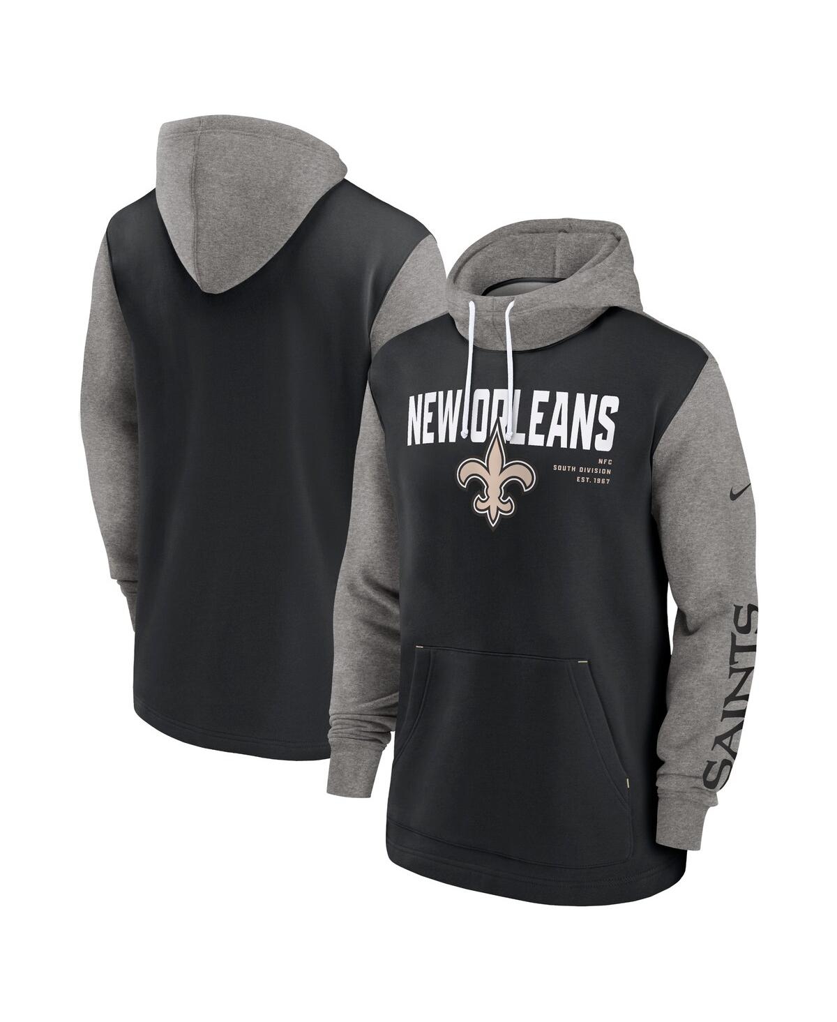 Shop Nike Men's  Black New Orleans Saints Fashion Color Block Pullover Hoodie