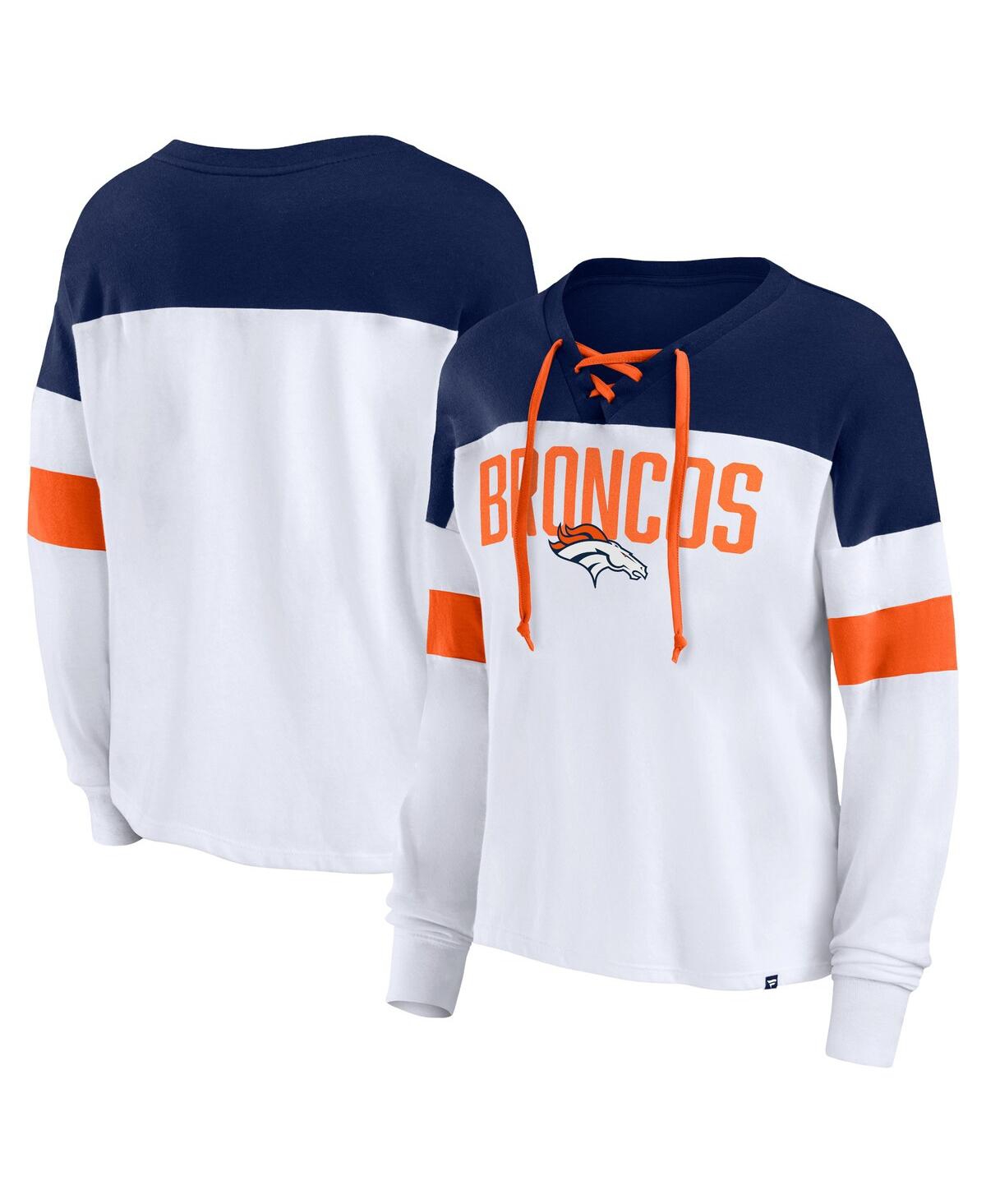 Fanatics Women's  Branded White, Black Cincinnati Bengals Even Match Long Sleeve Lace-up V-neck T-shi In White,navy