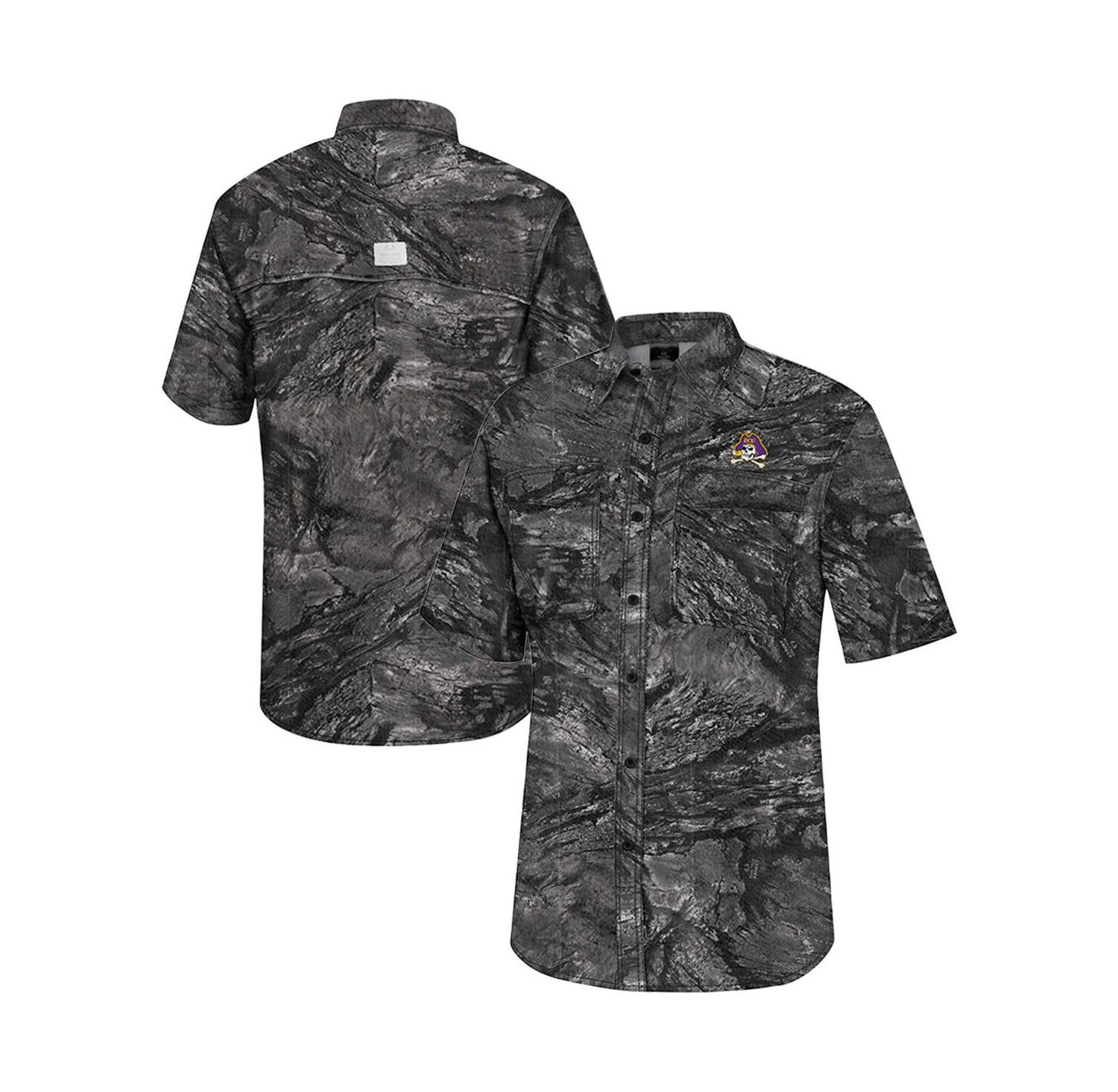 Men's Charcoal ECU Pirates Realtree Aspect Charter Full-Button Fishing Shirt