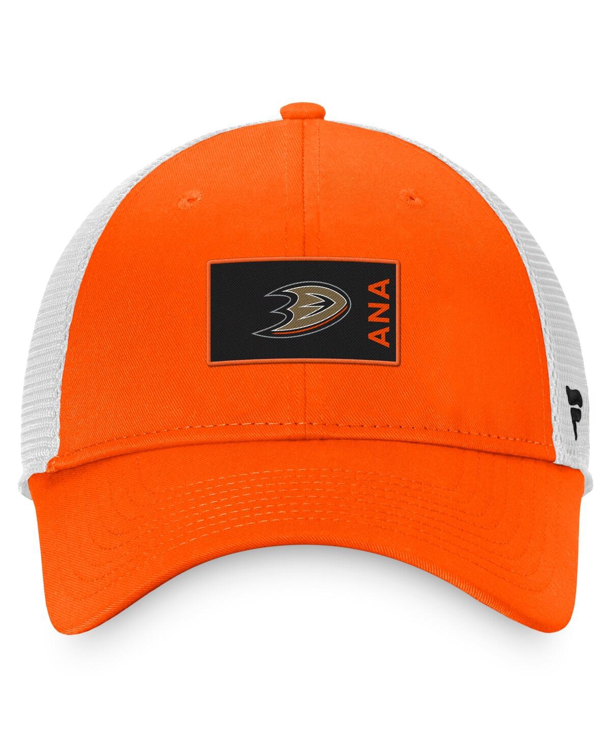 Shop Fanatics Men's  Orange, White Anaheim Ducks Authentic Pro Rink Trucker Snapback Hat In Orange,white