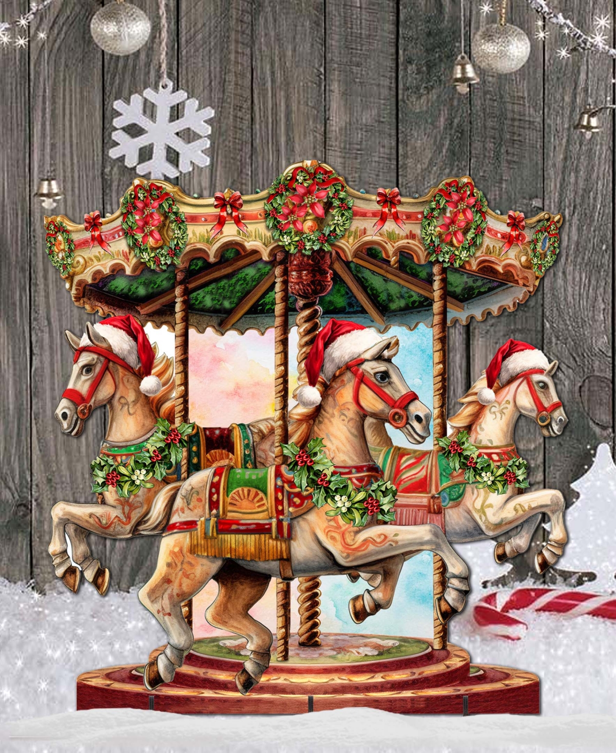 Designocracy Christmas Carousel 32" Christmas Outdoor Yard Decor G. Debrekht In Multi Color