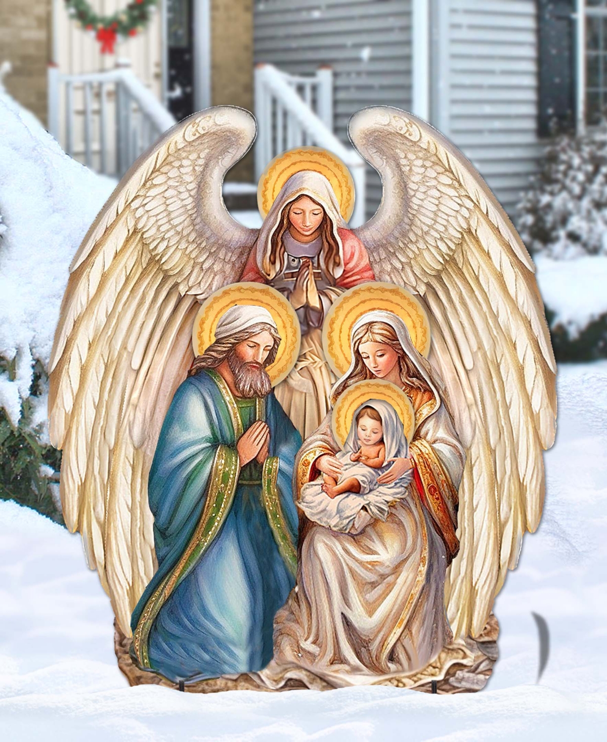 Shop Designocracy Nativity With Angel 32" Outdoor Christmas Free Standing Garden Decor G. Debrekht In Multi Color