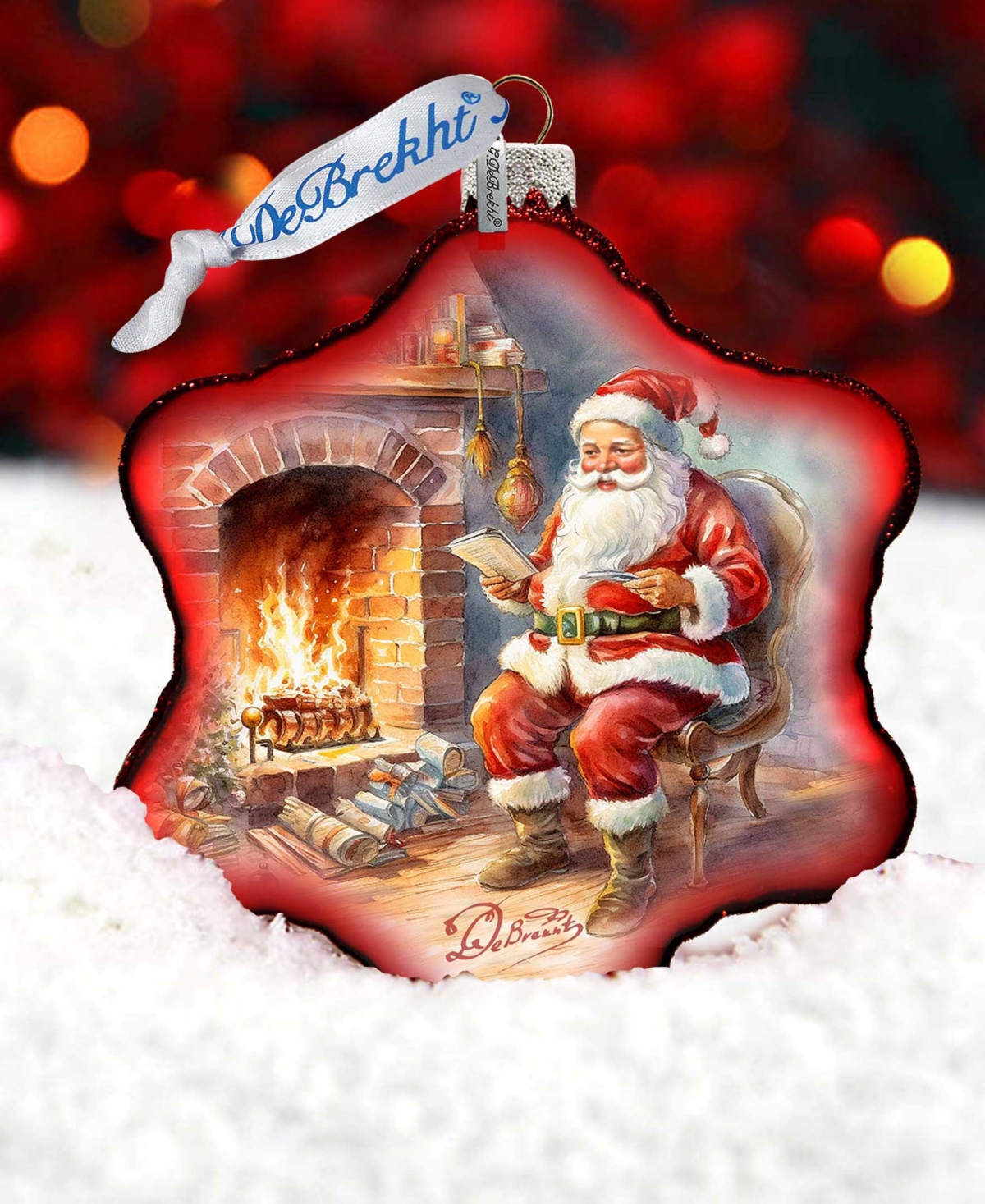 Designocracy Santa At The Fireplace Snowflake Mercury Glass Christmas Ornaments G. Debrekht In Multi Color
