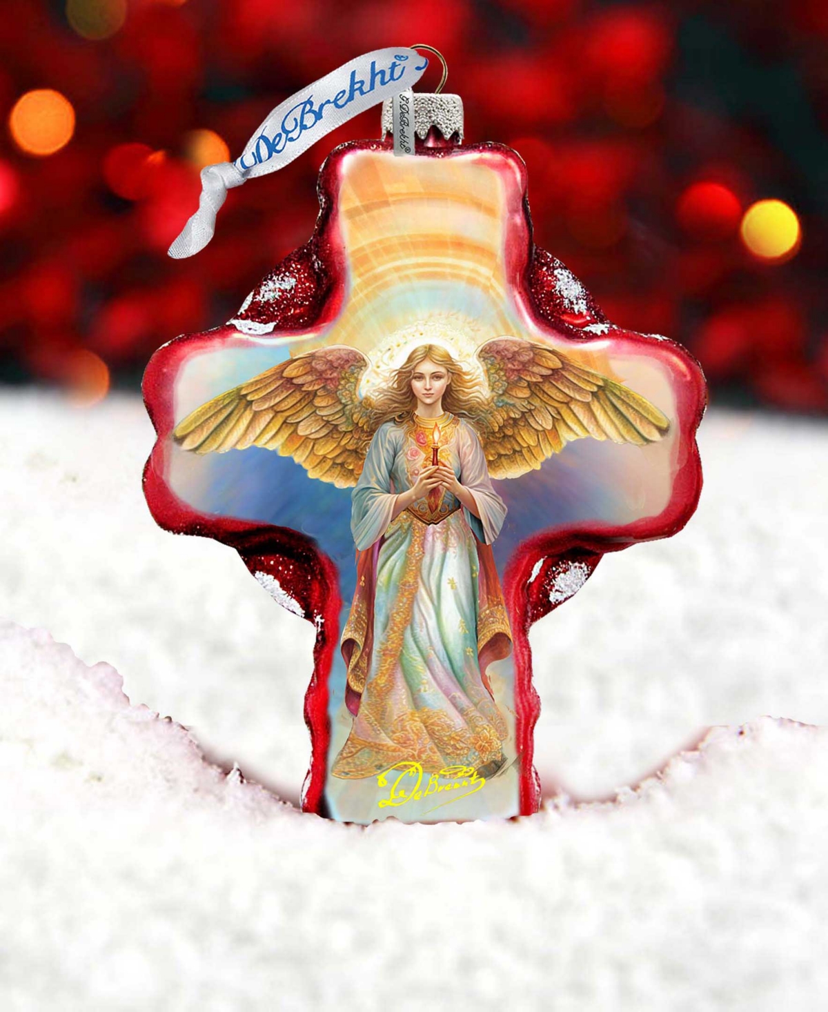 Shop Designocracy Angel Descending From Heaven Cross Christmas Glass Ornaments G. Debrekht In Multi Color