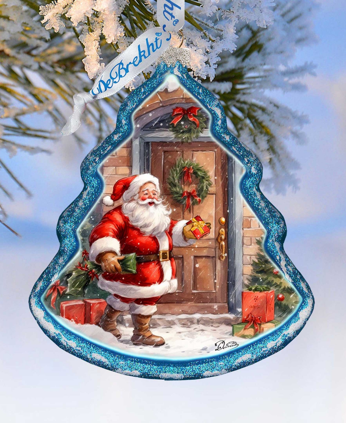 Designocracy Santa Knocking At The Door Tree Mercury Christmas Glass Ornaments G. Debrekht In Multi Color