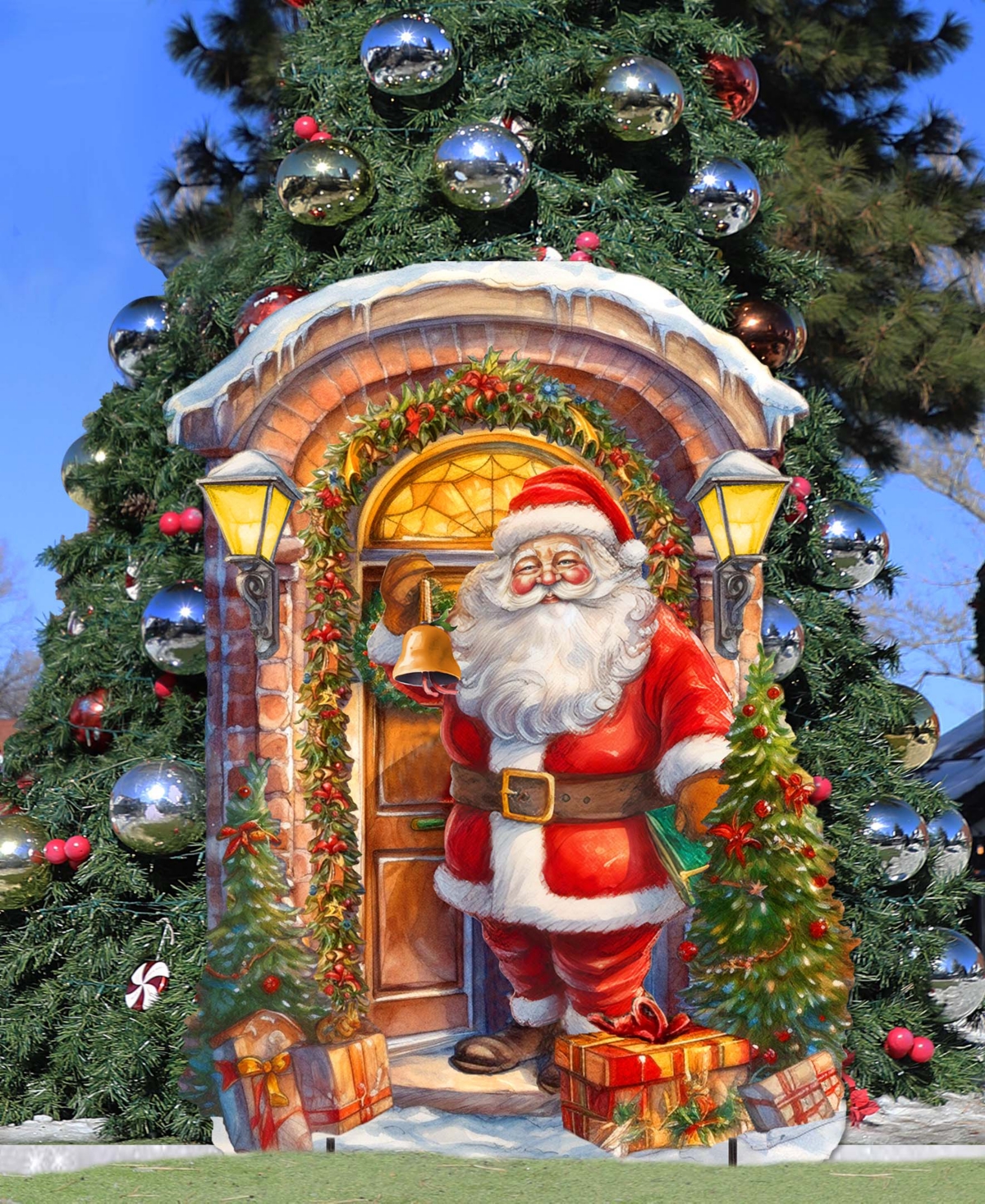 Designocracy Knocking The Door Santa 32" Christmas Outdoor Lawn Decor G. Debrekht In Multi Color
