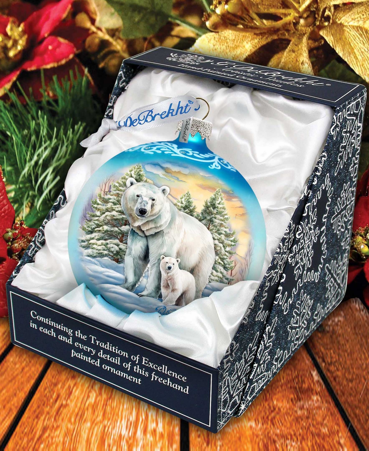 Designocracy Polar Bear With Cub Ball Holiday Mercury Glass Ornaments G. Debrekht In Multi Color