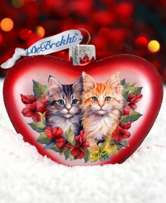 Cute Kittens Heart Christmas Mercury Glass Ornaments G. DeBrekht