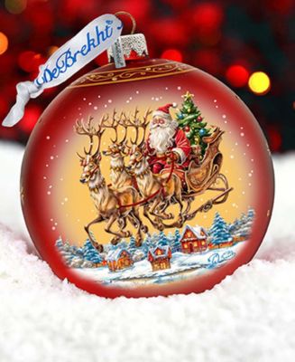 Santa on Sleigh Large Holiday Mercury Glass Ornaments G. DeBrekht