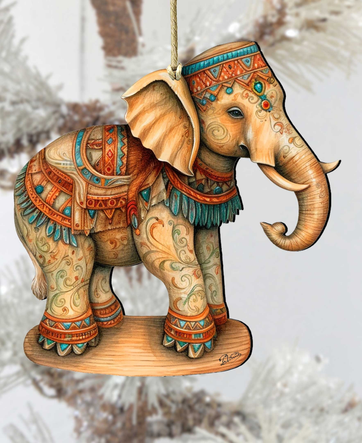 Designocracy Carousel Elephant Christmas Wooden Ornaments Holiday Decor G. Debrekht In Multi Color