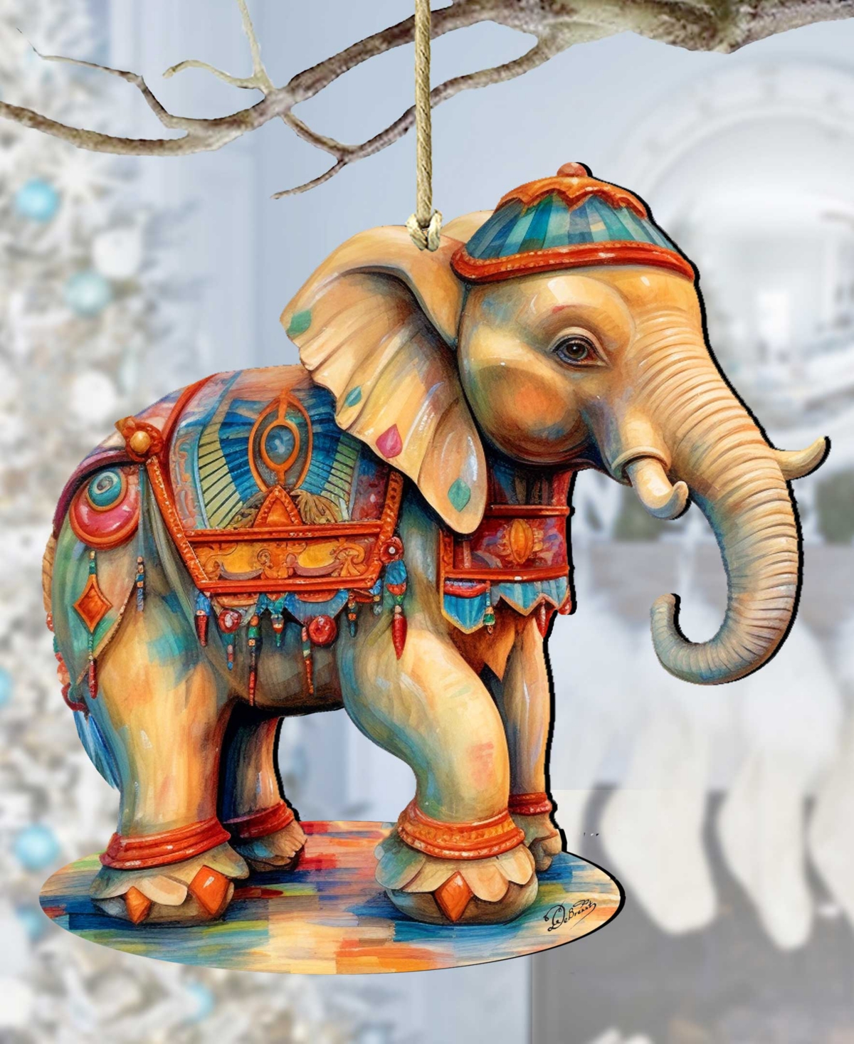 Designocracy Carousel Elephant Christmas Wooden Ornaments Holiday Decor G. Debrekht In Multi Color