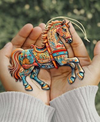 Designocracy Carousel Horse Christmas Wooden Ornaments Holiday Decor G ...