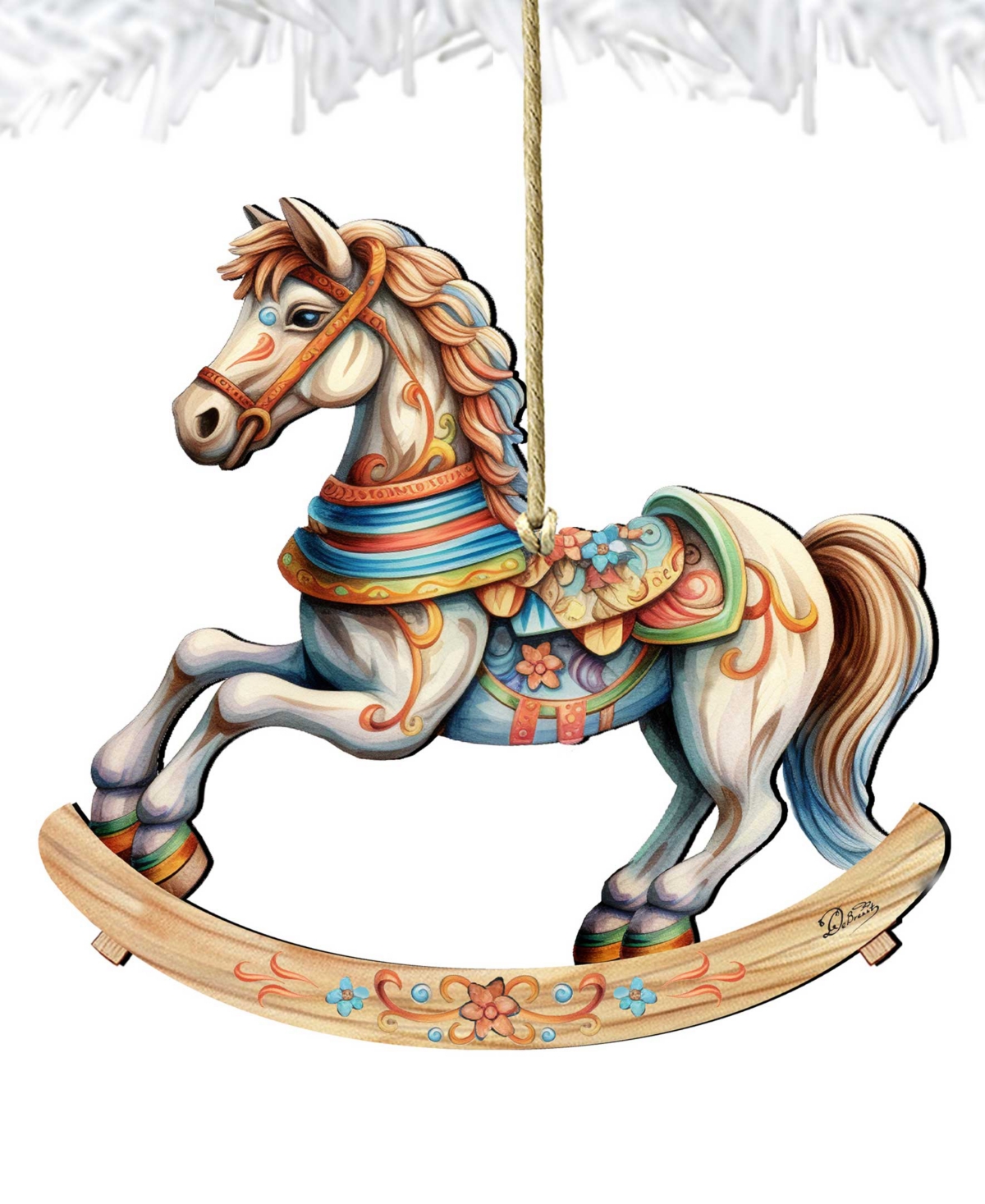 Designocracy Rocking Horse Christmas Wooden Ornaments Holiday Decor G. Debrekht In Multi Color