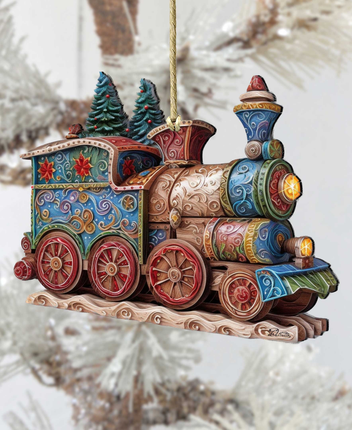 Designocracy Christmas Train Christmas Wooden Ornaments Holiday Decor G. DeBrekht