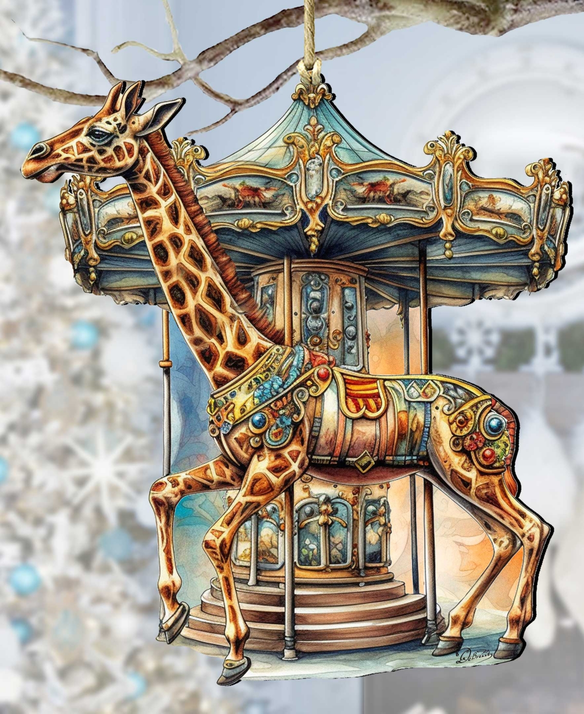 Designocracy Carousel Giraffe Christmas Wooden Ornaments Holiday Decor G. Debrekht In Multi Color