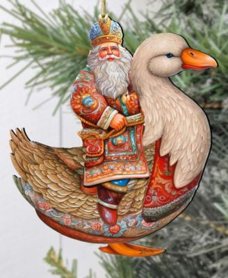 Charming Santa on Goose Christmas Wooden Ornaments Holiday Decor G. DeBrekht