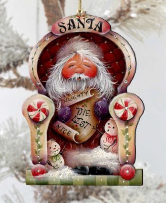 Santa Checking his List Christmas Wooden Ornaments Holiday Decor J. Mills-Price