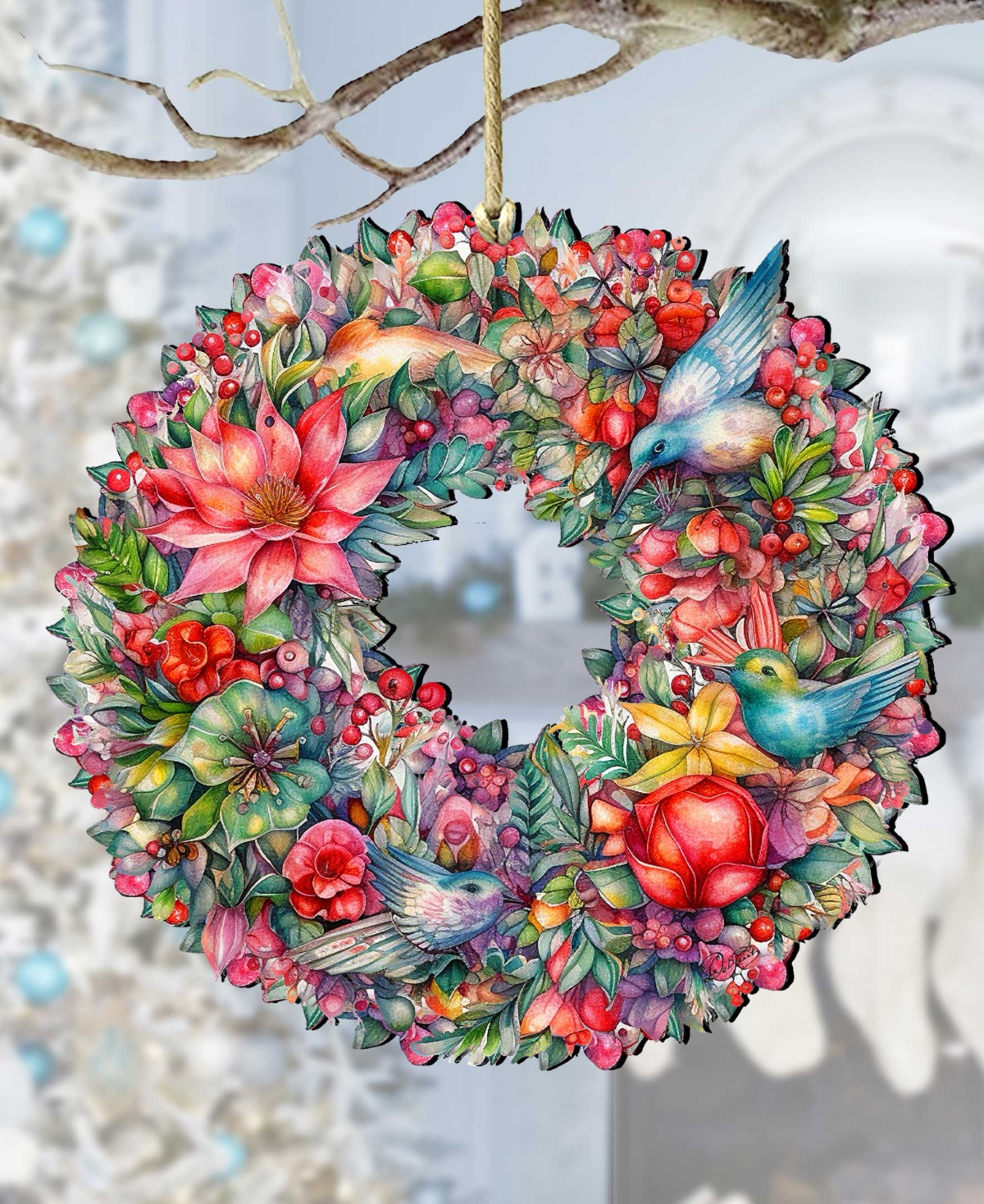 Designocracy Holiday Wooden Ornaments Summer Blooms Wreath Home Decor G. Debrekht In Multi Color