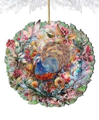 Holiday Wooden Ornaments Thanksgiving Turkey Wreath Home Decor G. DeBrekht