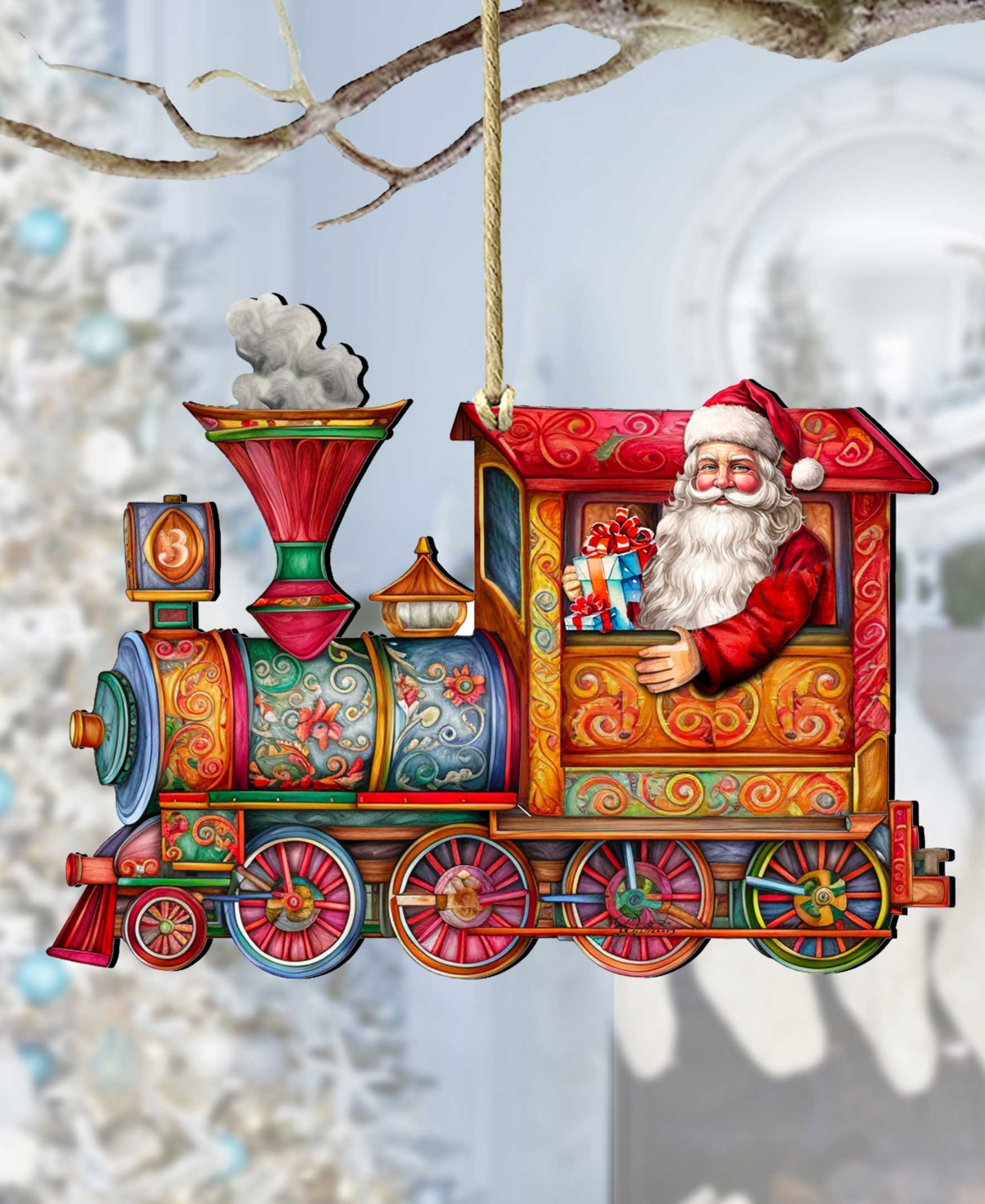 Designocracy Santa's Train Christmas Wooden Ornaments Holiday Decor G. Debrekht In Multi Color