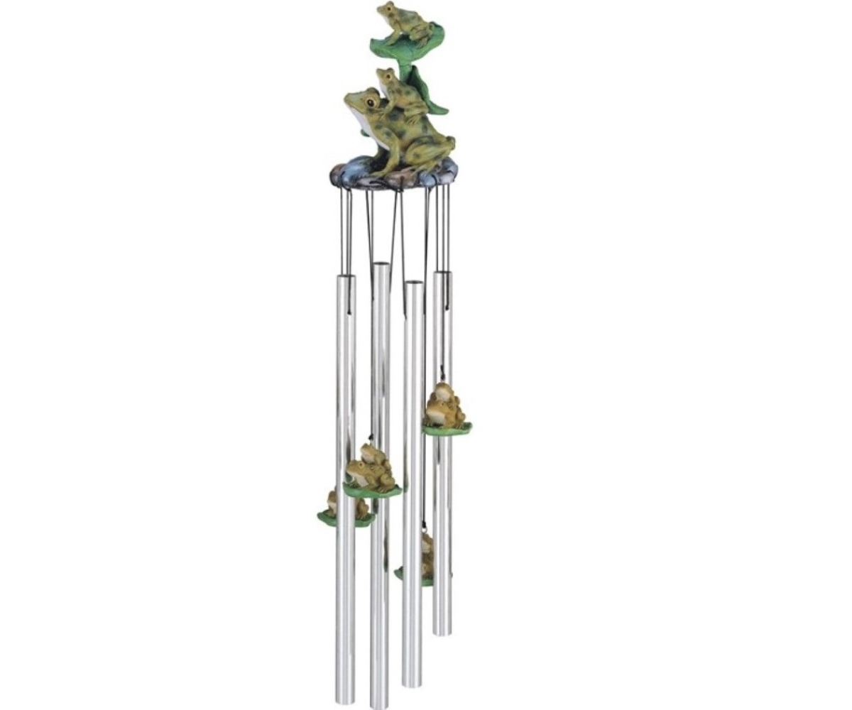 23" Long Frogs Round Top Wind Chime - Silver