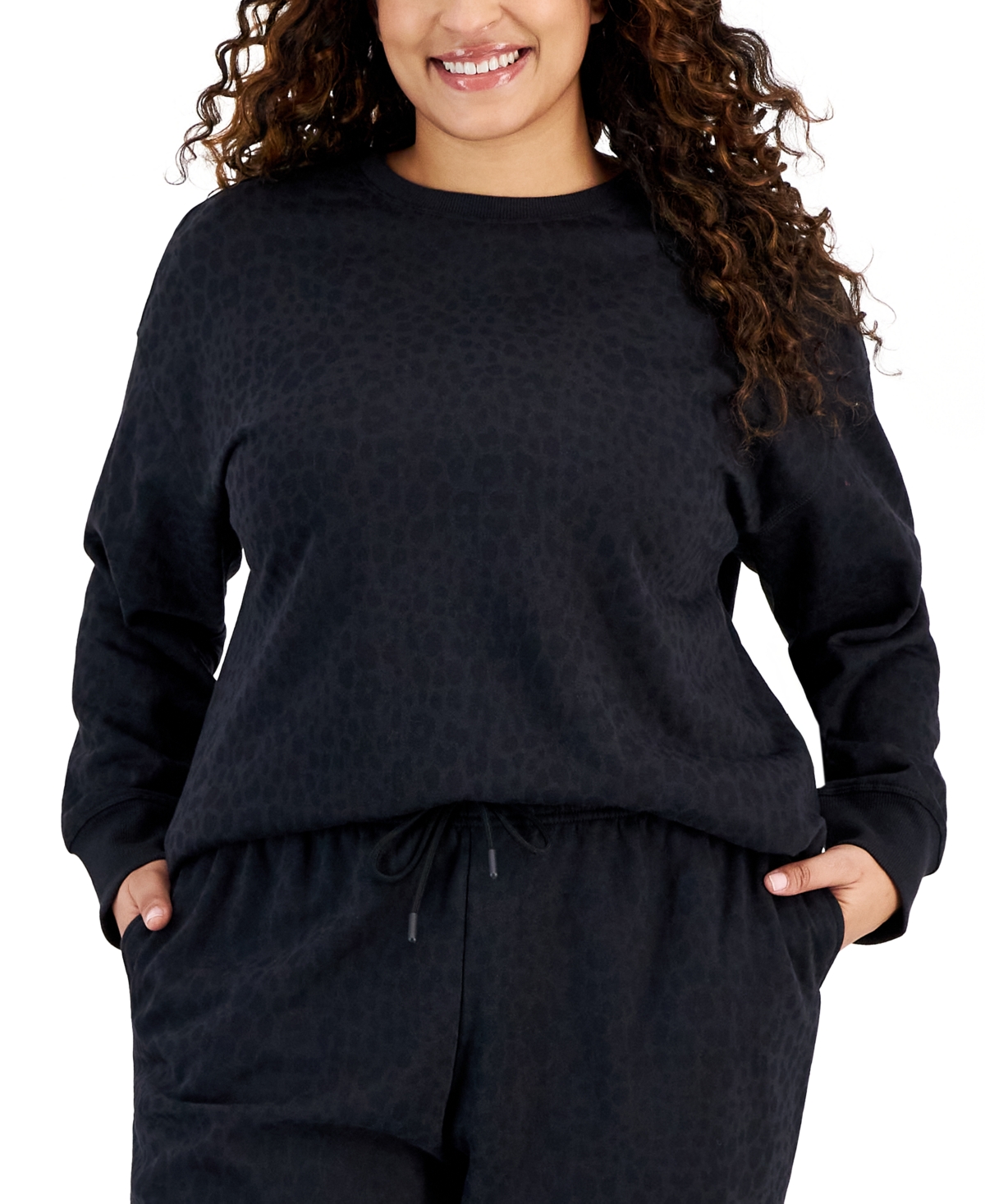 Id Ideology Plus Size Animal-print Sweatshirt, Created For Macy's In Animal Skin Deep Black