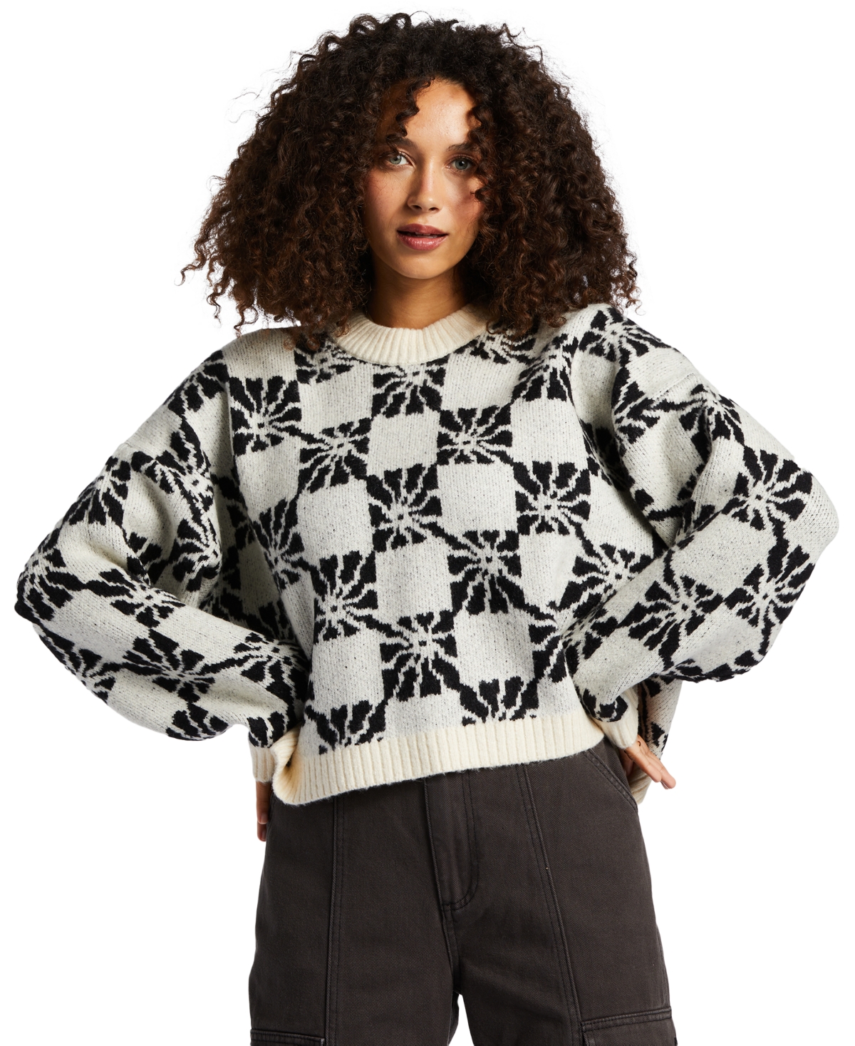 Shop Billabong Juniors' Beyond Basic Printed Sweater In Black Sands