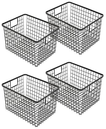 Nestable 9" x 12" x 6" Basket Organizer with Handles, Set of 4