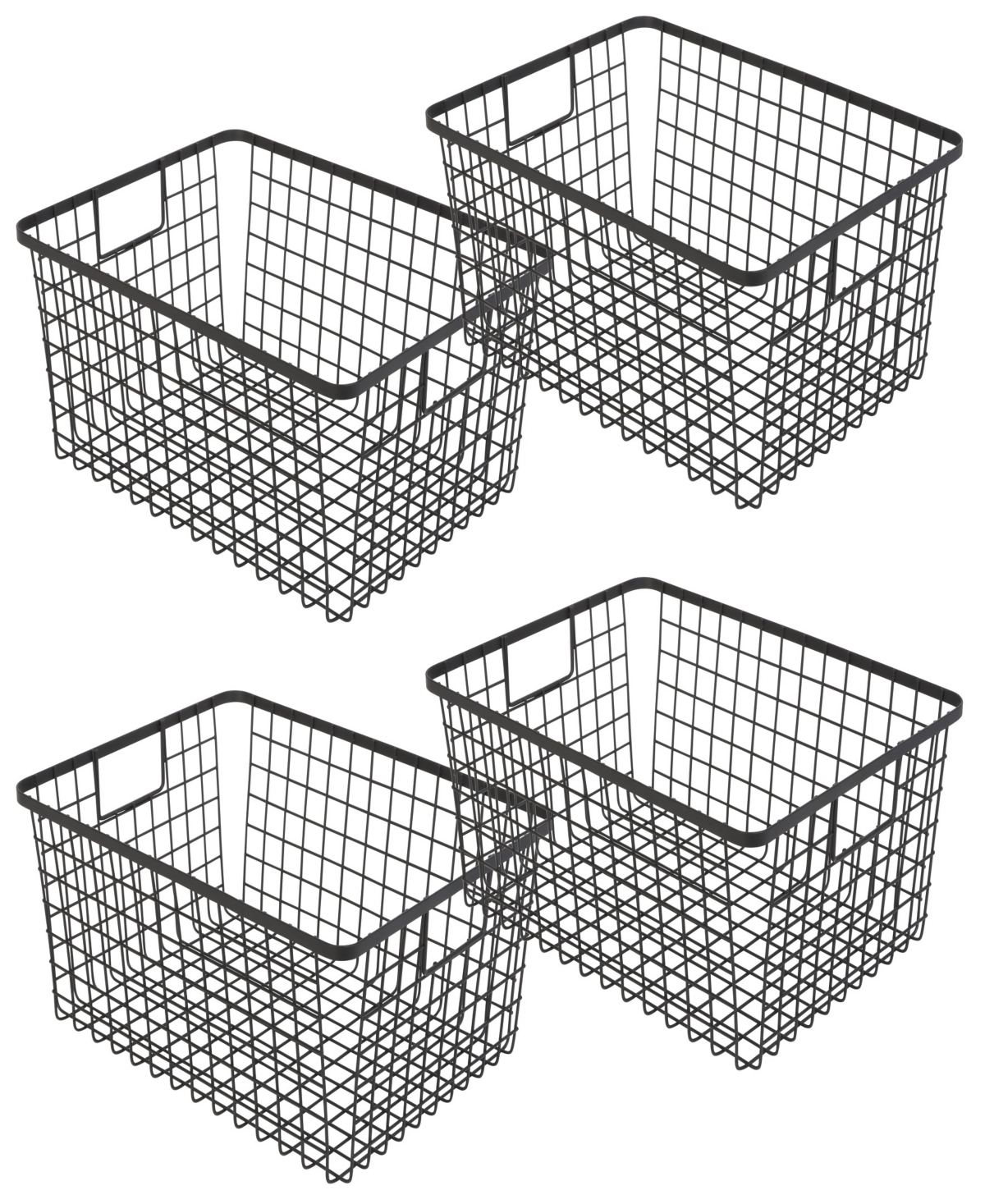 Nestable 9" x 12" x 6" Basket Organizer with Handles, Set of 4 - Black
