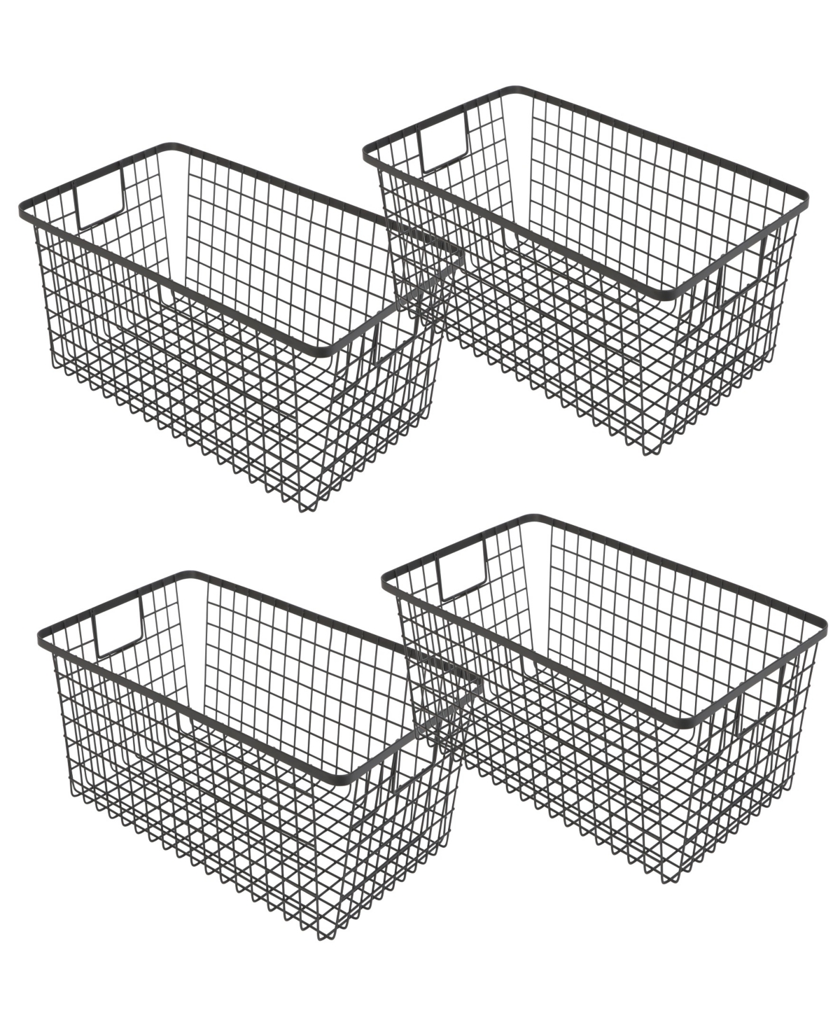 Nestable 9" x 16" x 6" Basket Organizer with Handles, Set of 4 - Black