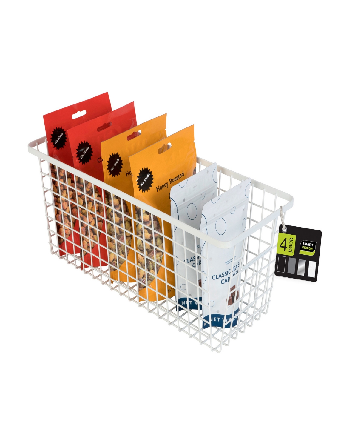 Shop Smart Design Nestable 6" X 16" X 6" Basket Organizer With Handles, Set Of 4 In White